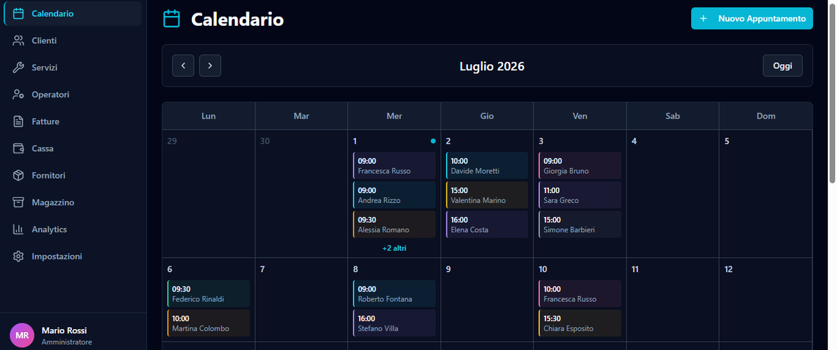Agenda appuntamenti di FLUXION con il calendario della settimana